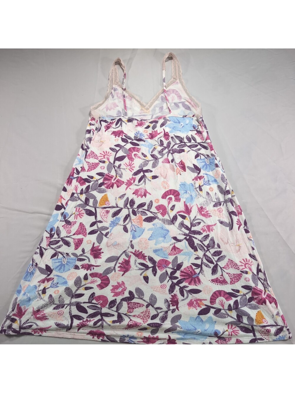 Floral Lace Trim Slip Dress Nightgown Sleepwear Cami Purple Blue Medium